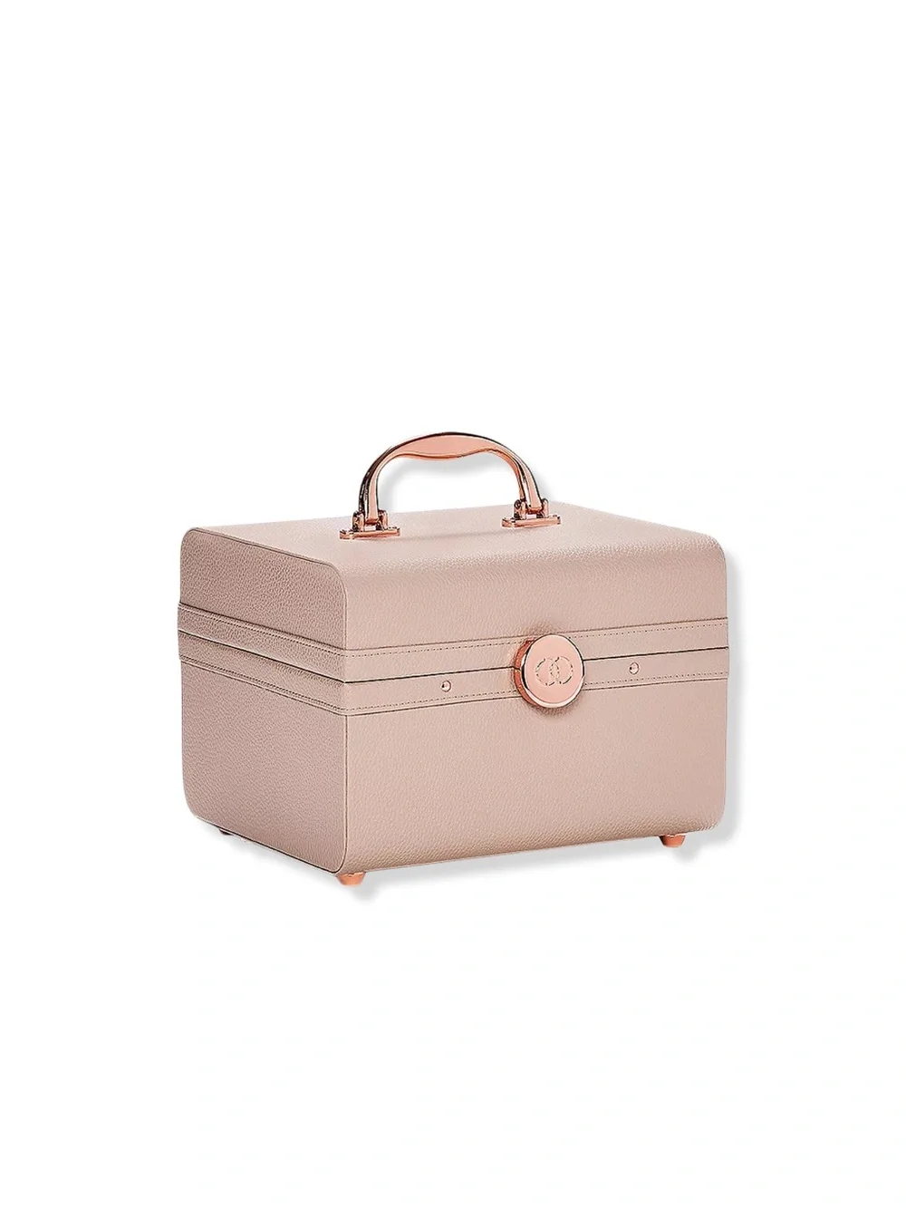Caboodles Beige Pale Pink Lifestyle Train Case with Rose Gold Hardware